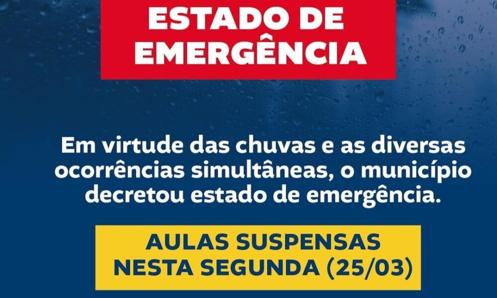 SJB decreta estado de emergência. Aulas suspensas nesta segunda