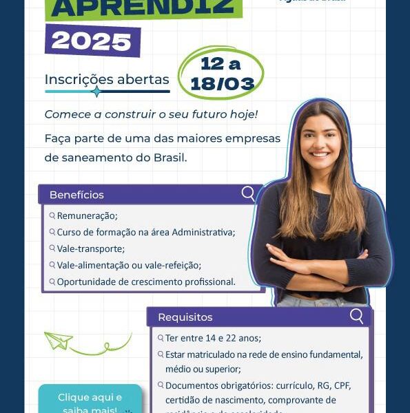 Águas do Paraíba abre inscrições para o Programa Jovem Aprendiz 2025